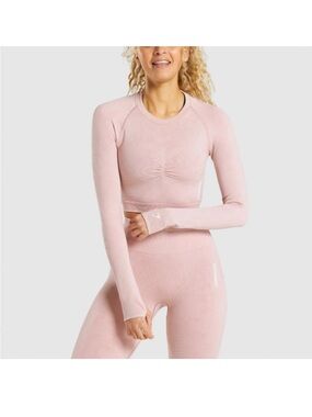 Gymshark pink seamless adapt camo crop top and leggings set
